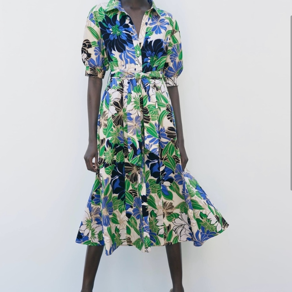 Zara Floral Green and Blue Dress